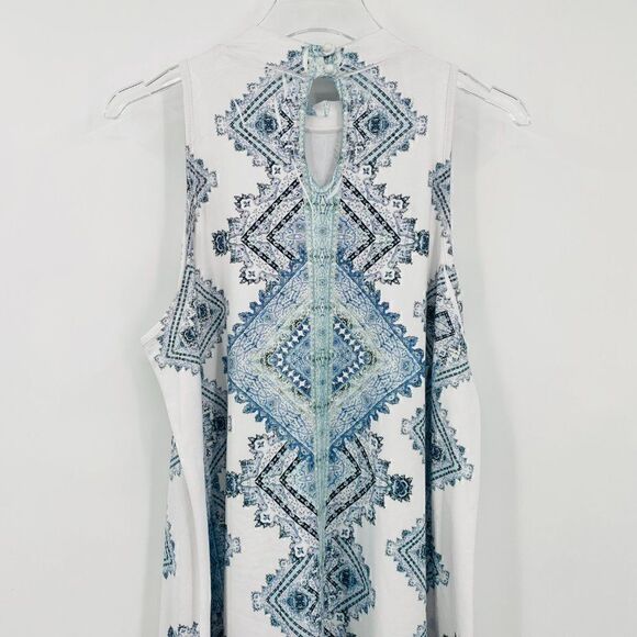 Altar'd State Size Medium Blue & White Boho Jersey Knit Mock Neck Dress - Picture 7 of 9